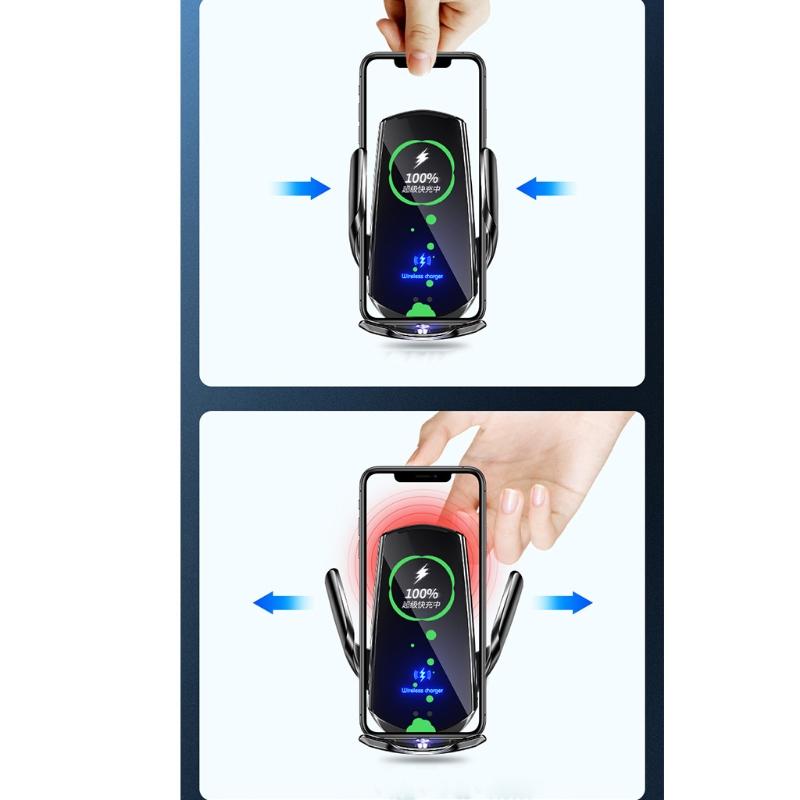 Suporte automotivo premium para celular, carregador sem fio, abertura por indução, fechamento de navegação, estrutura de fixação, suporte automático