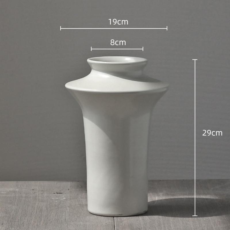 White Ceramic Vase Handmade Porcelain Bottle Flower Vase Hydroponics Terrarium Frisbee Pot Home Decoration Accessories