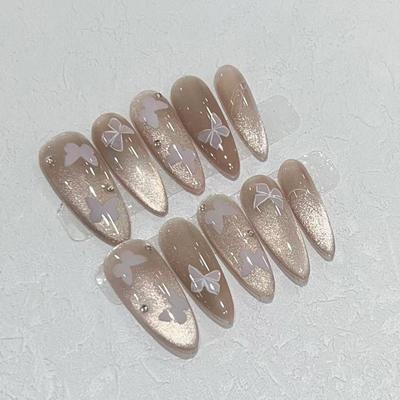 Spring and Summer New Pure Desire Hand-made Armor Patch High-end Light Bulb Cat Eye Butterfly Water Droplet Long Nail Art