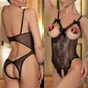 Sexy Lace Breasts See-Through Bow Open Crotch Three-Point Erotic Lingerie