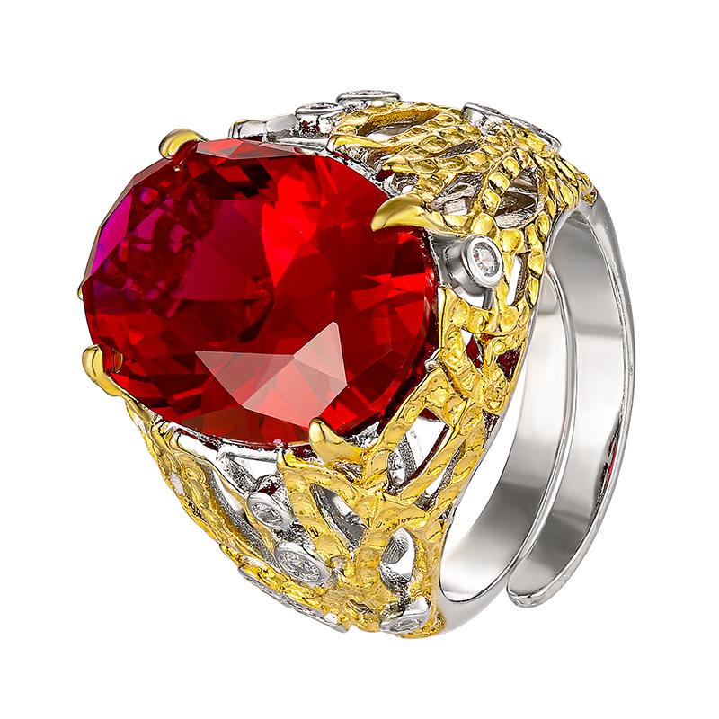 Jewelry Copper Bottom Gold-Plated Simulation Blue Spinel Egg-Shaped Hollow Ring Main Stone 13 * 18