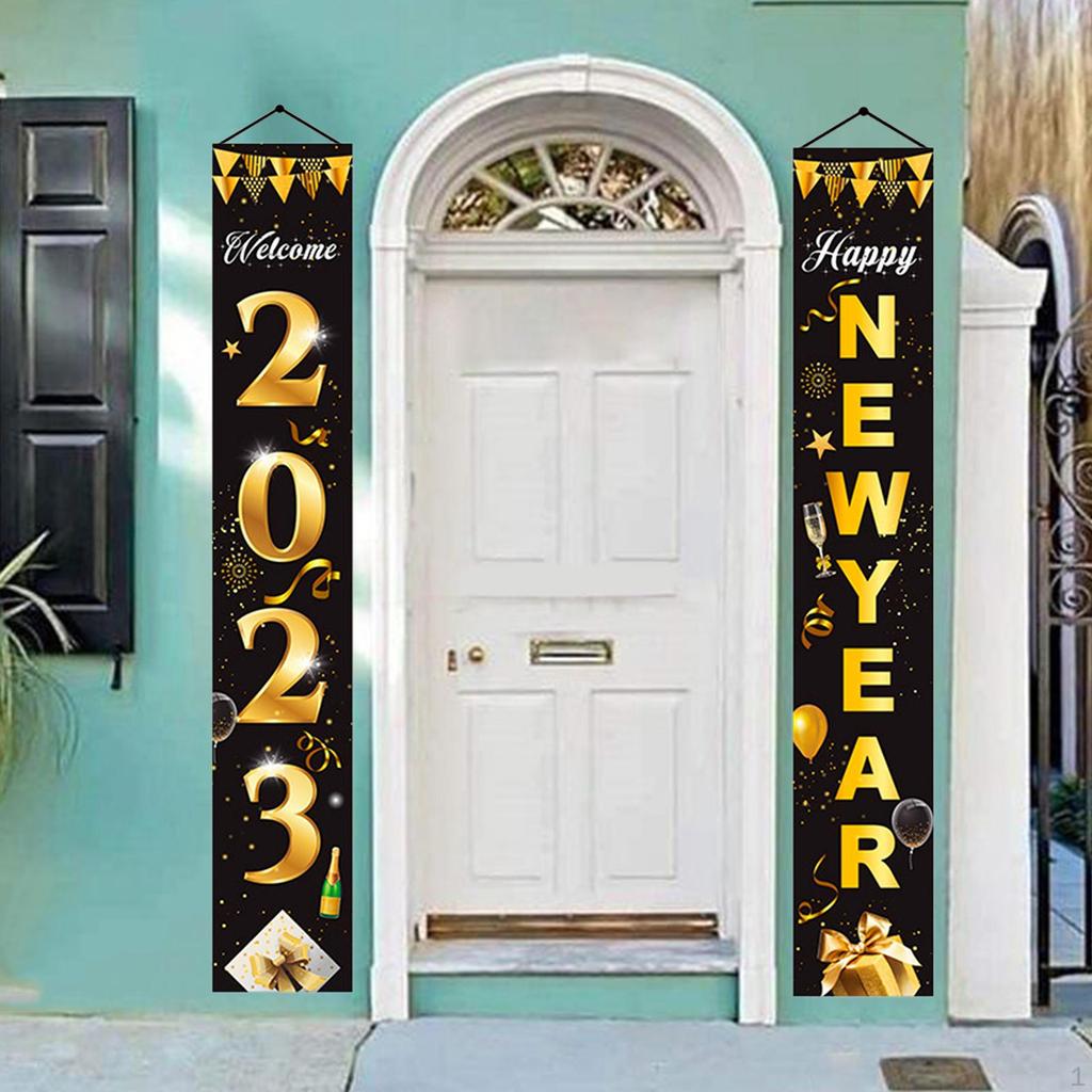 1 Pair Happy Year Porch Sign Hanging Banners Decorations Photo Props Ornament Party for