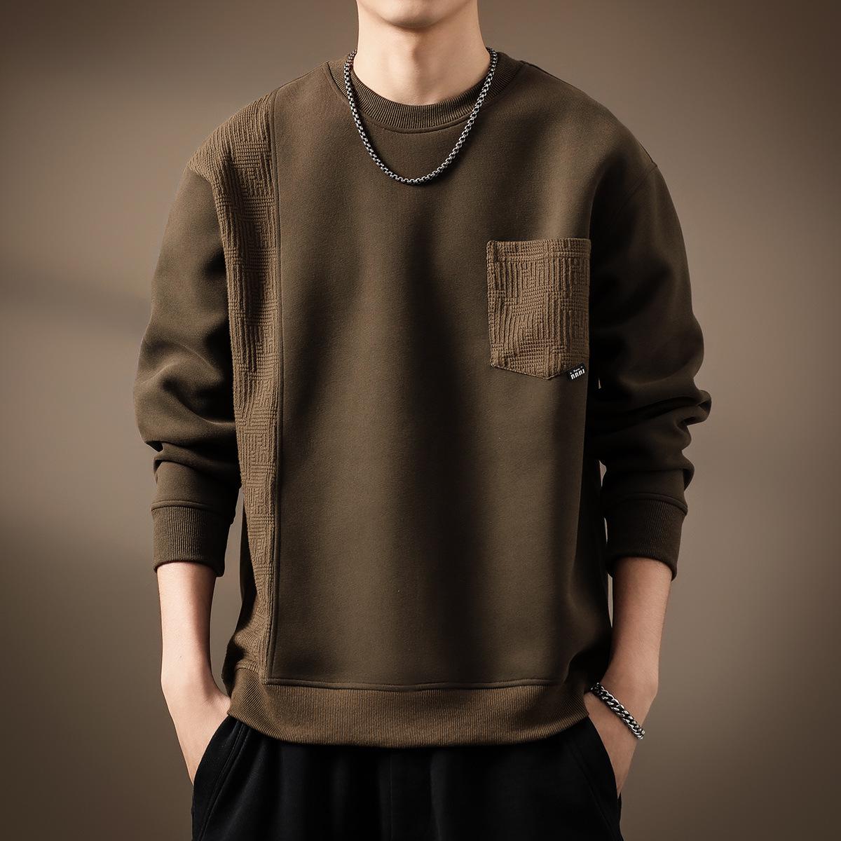 

Men s 420g Heavyweight Patchwork Hoodie: Autumn Loose Fit, Plus Size Round Neck Base Layer, American Style. 4XL for 200-220 lbs кавовий