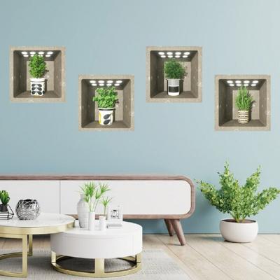 4Pcs/Set Potted Plants Wall Sticker 3D Effect Self-adhesive Waterproof PVC