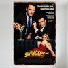 Swingers Movie Poster Metal Tin Sign Vintage Comedy Wall Decor with Retro Style, 2 Men In Suits, Woman In Red Dress & Devil Horn