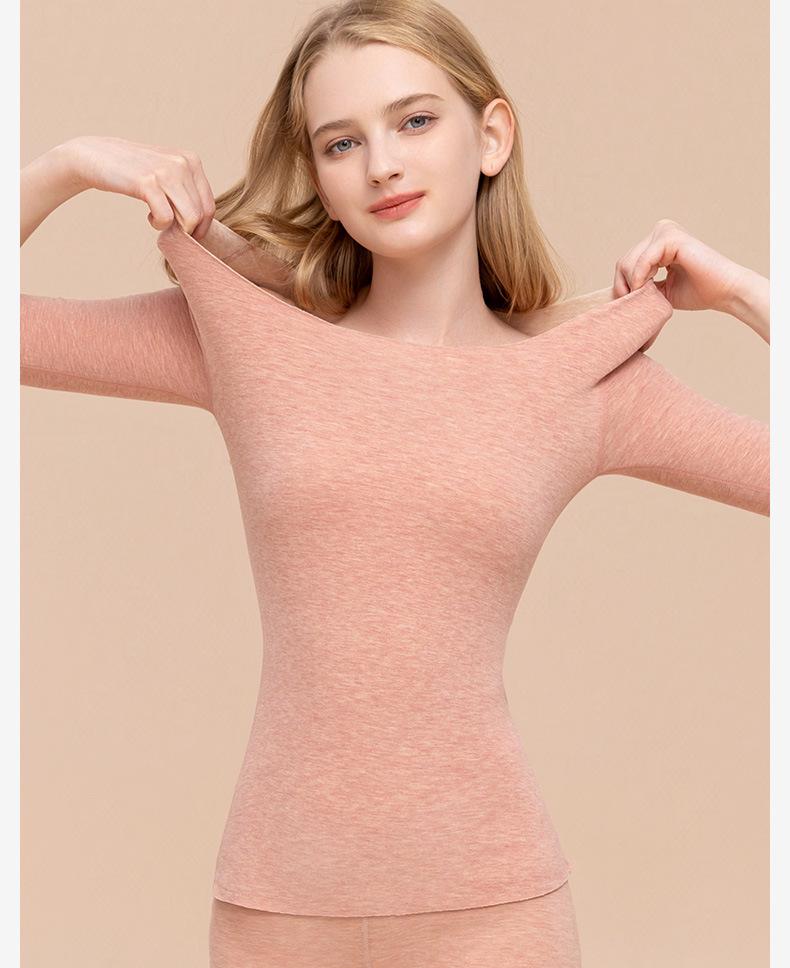 Velvet-Lined Seamless Women's Tops: Warm Half-Sleeve, Five-Quarter Sleeve, and Three-Quarter Sleeve Silk Options.