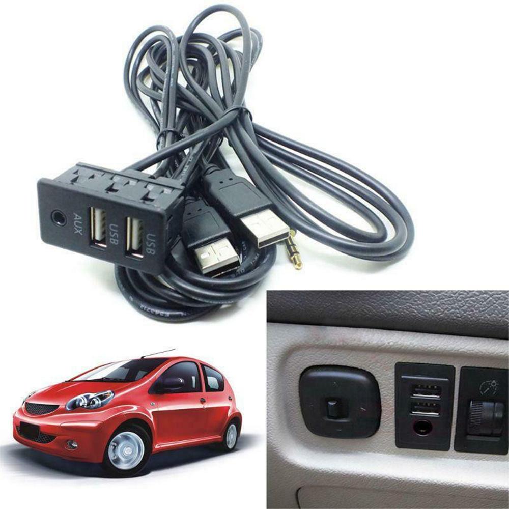150CM Car Dash Mount AUX Dual USB Port Panel Auto USB Extension Cable Adapter x1