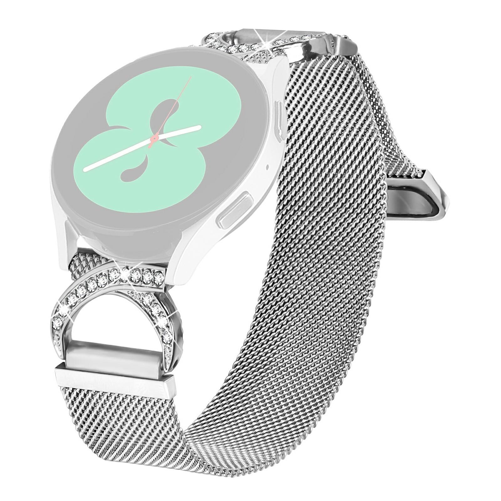 

For Honor MagicWatch 2 42mm Watch Band Milanese Silver Metal Strap Rhinestone Decor As shown A