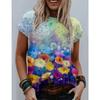 Fresh Floral 3D Digital Printed Women's Fashionable Casual Round Neck Short Sleeved T-shirt