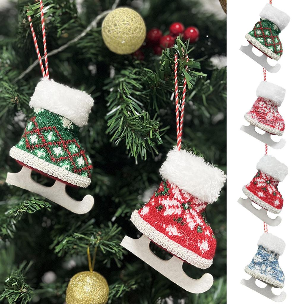 Weihnachtsdekoration, gestrickt, Plüsch, Schlittschuhe, Schlittschuhe, Anhänger, Weihnachtsbaum-Dekoration, Anhänger