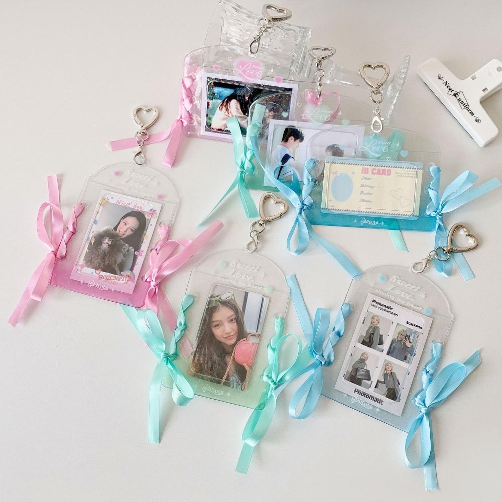 With Keychain DIY Ribbon Photocard Holder Idol Card Display Protector  School Stationery