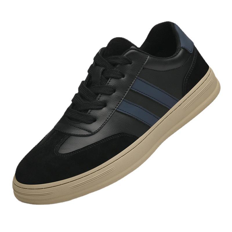 Men's Plus Size Quality Cowhide Skate Shoes, European Color Block Trendy White Casual Sports Sneakers