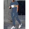 Men's Summer Splicing Letter Printed Pattern Breathable Quick Drying Top Trendy Soft Top Street Round Neck T-shirt Set