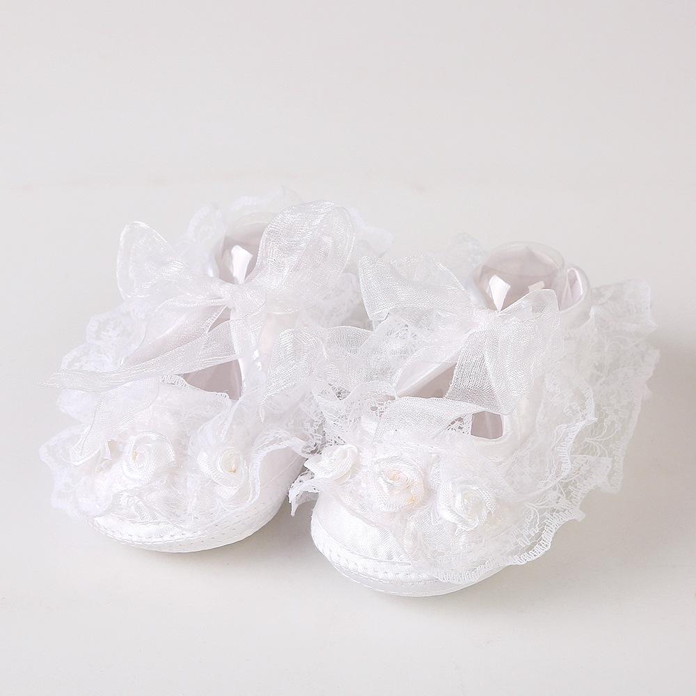 Scarpine Morbide per Neonato Principessa Primi Passi Bambina Pizzo Antiscivolo per Festa Matrimonio Toddler Culla Cotone Prewalker 0-18M