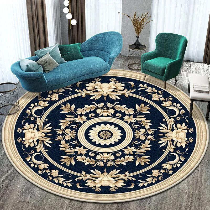 European Style Big Size Round Rug Flower Design Easy Clean Carpet Living Room Soft Foldable Room Decoration Home Mats Washable
