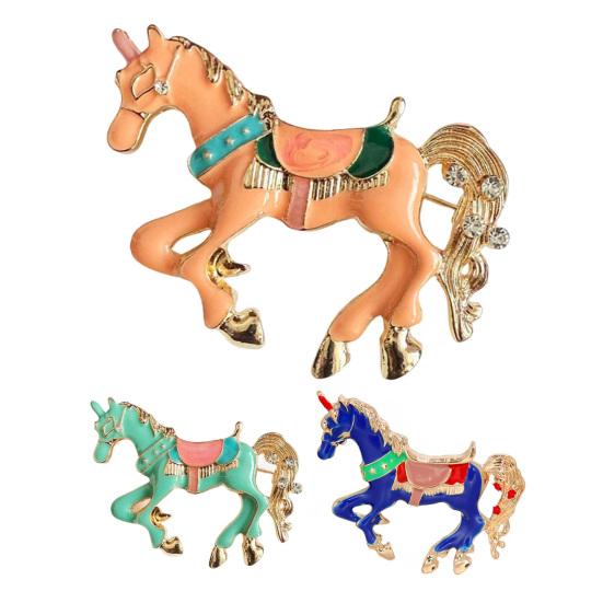 Broszka Koń Wielokolorowa Emalia Złote Krawędzie Kreskówkowy Wzór Rok Konia Pin Torebki Szaliki Akcesoria