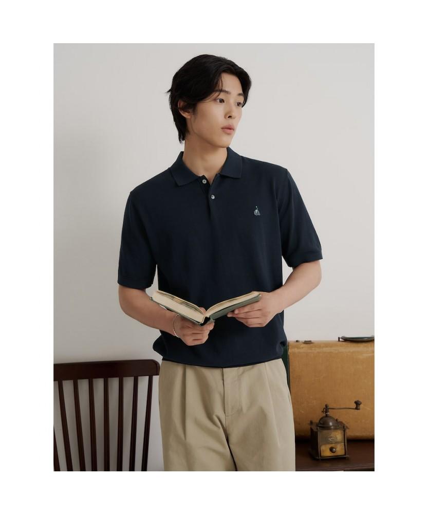 Binpolmen [Essential] Italian Cotton Collared Neck Knit Navy