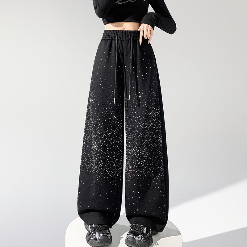 2026 Spring/Summer Women's Starry Sky Wide-Leg Pants with Rhinestones