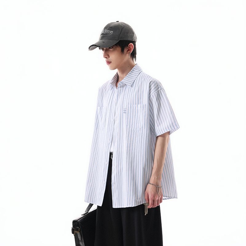 Dream Made American Retro Style Striped Casual Short-Sleeved Shirt for Men, Summer High-End Trendy Brand Shirt