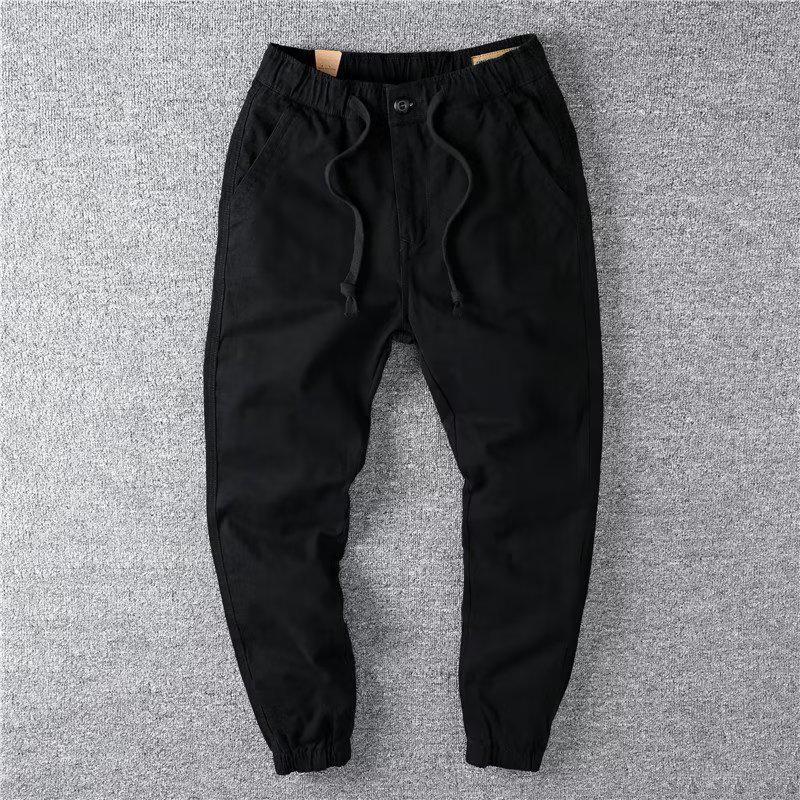 

Men s Heavy Retro Solid Color Cuffed Casual Pants for Spring and Autumn - Japanese Khaki Work Style XXL чёрный