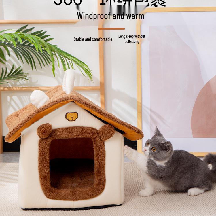 Enclosed Removable Washable Winter Pet House - Cat Nest & Dog Bed