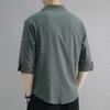 Summer Men Fashion Trendy Cotton Linen Five-Point Sleeve Shirt Casual Loose Solid Color Thin Breathable Top 3Xl