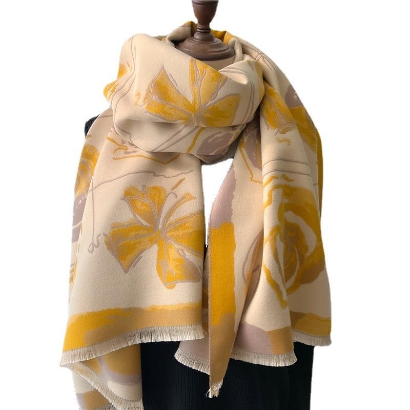 New thickened printed scarf, a women's imitation cashmere flower scarf in autumn and winter