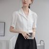 GMXIA Women's Short-sleeved Shirt Summer Commuter Professional Simple Fashion Single-breasted V-neck Shirt