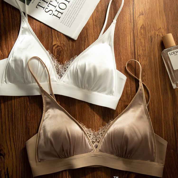 French Satin Lace Wireless Triangle Bra M