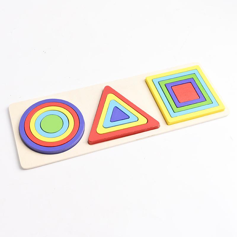 Children's Rainbow Geometric Shape Cognitive Matching Wooden Stereoscopic Baby Early Education Puzzle Toy