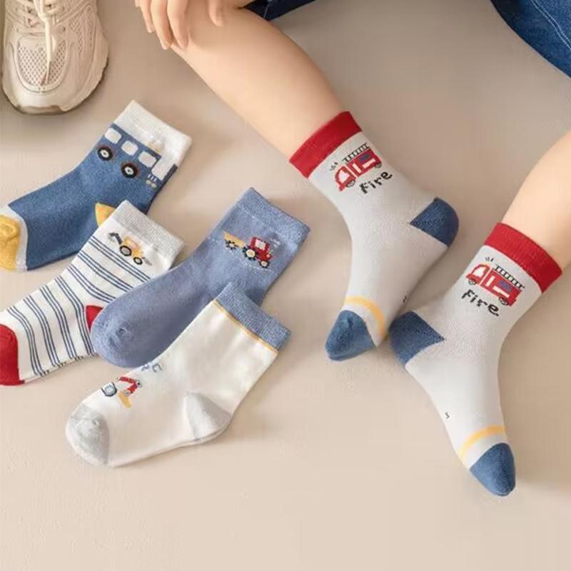 5Pairs Autumn Children Cotton Socks Fashion Car Boys Sports Sock Soft Comfortable Kids Middle Tute Socks 1-14Year Baby Footwear