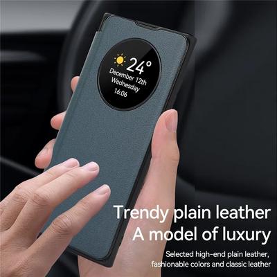 Intelligente Lederhülle mit Schlaf-/Aufwachfunktion für Samsung Galaxy S23 Ultra S24+ S22 Plus S21 FE Intelligentes Fenster-View-Ständer-Flip-Cover