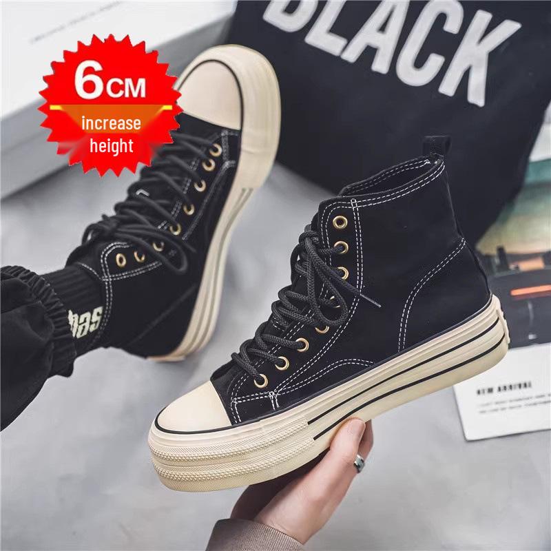 2025 Men's Retro High-Top Canvas Sneakers with Thick Sole for Height Boost - Versatile Casual Shoes for Spring