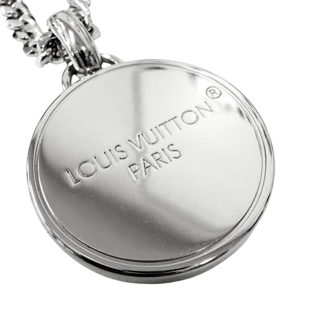 Excellent LOUIS VUITTON Necklace Pendant Damier Staple Silver Mens M02446 Used