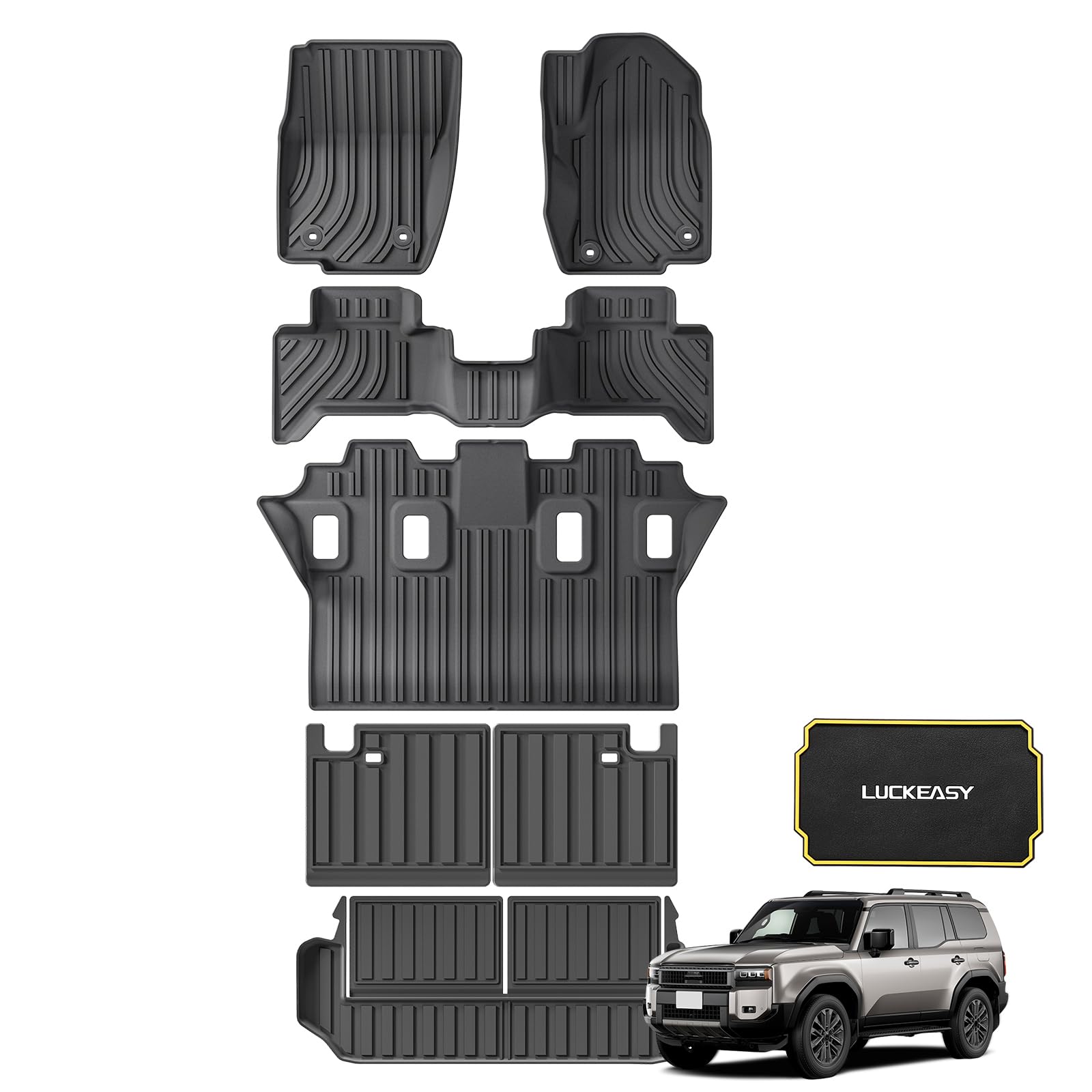 

LUCKEASY Комплект напольных ковриков и чехлов на спинки сидений для Toyota Land Cruiser серии 250 и Easy Изготовлен из TPE Настраиваемый интерьер с Land Cruiser 250 чёрный
