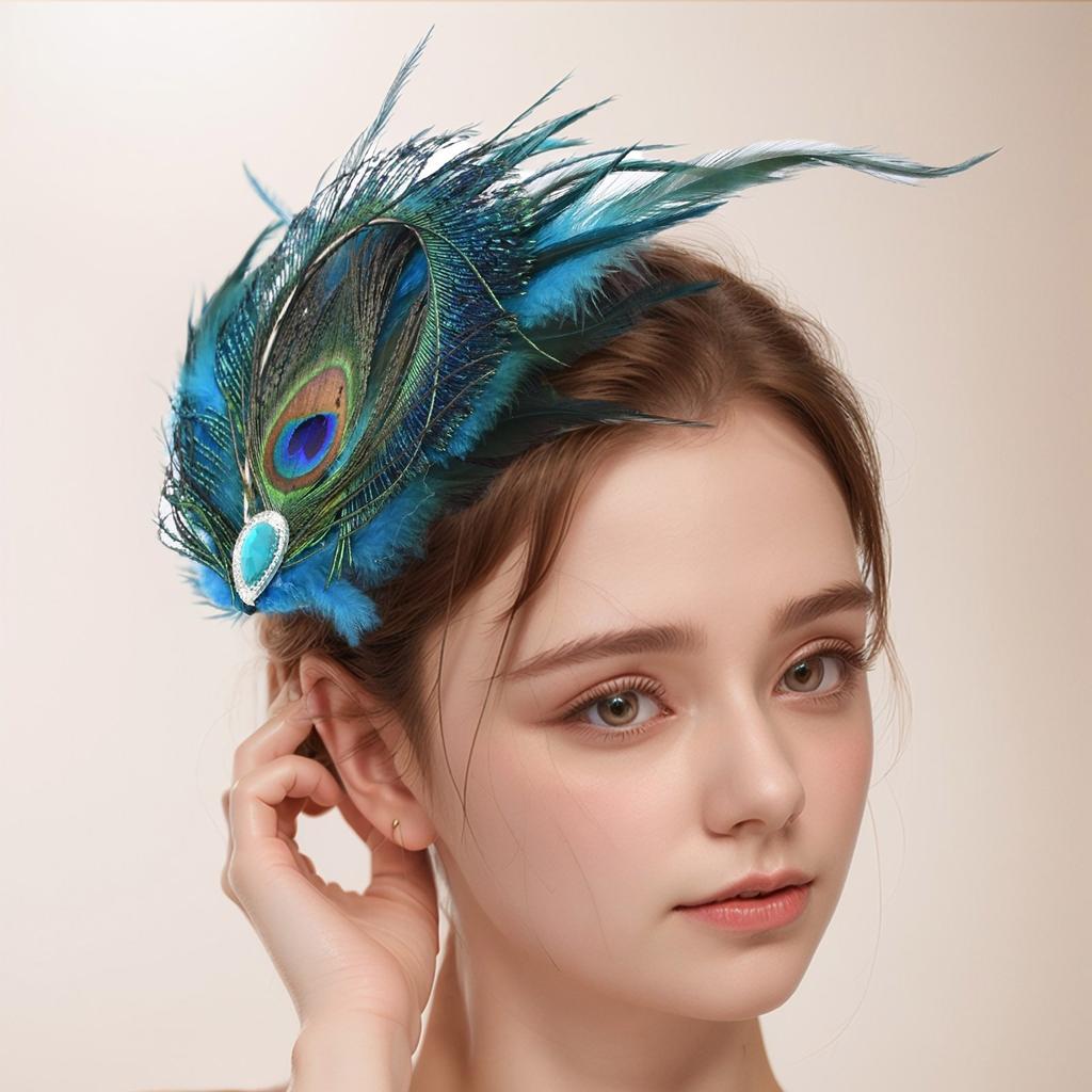 Sparkling Peacock Hair Clip Hair Accessory with Feather Design Side Clip With Rhinestones Secure Grip Hair Barrette