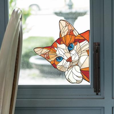 Karikatür Resimli Bulmaca Çubuğu Turuncu Kedi Vitrin Pencere Çıkartması