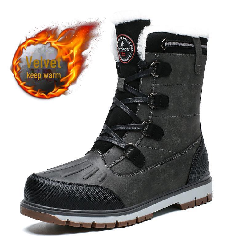 Men's High-Top Winter Snow Boots: Warm, Plus Velvet, Large Size, Casual Outdoor Footwear