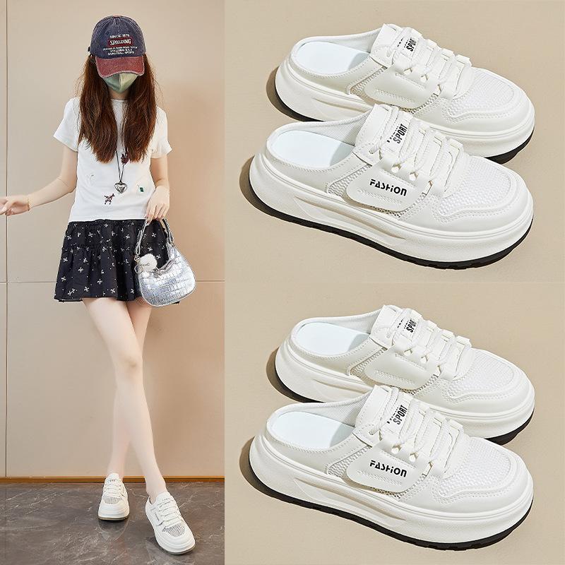 Summer Mesh White Shoes New Style of Female Students Breathable Height-enhancing Casual Street Clapper Shoes