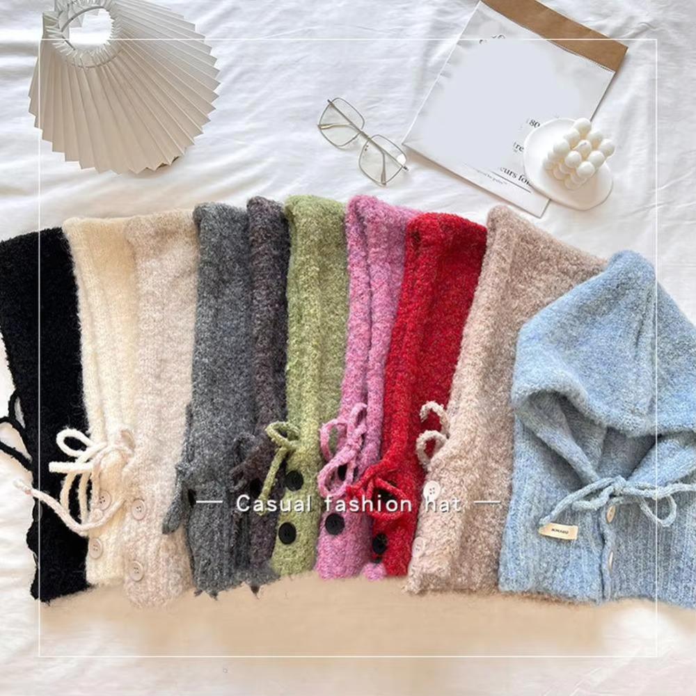 Thicken Knitted Balaclava Drawstring Skull Cap Beanie Korean Style Winter Hat Women Girl