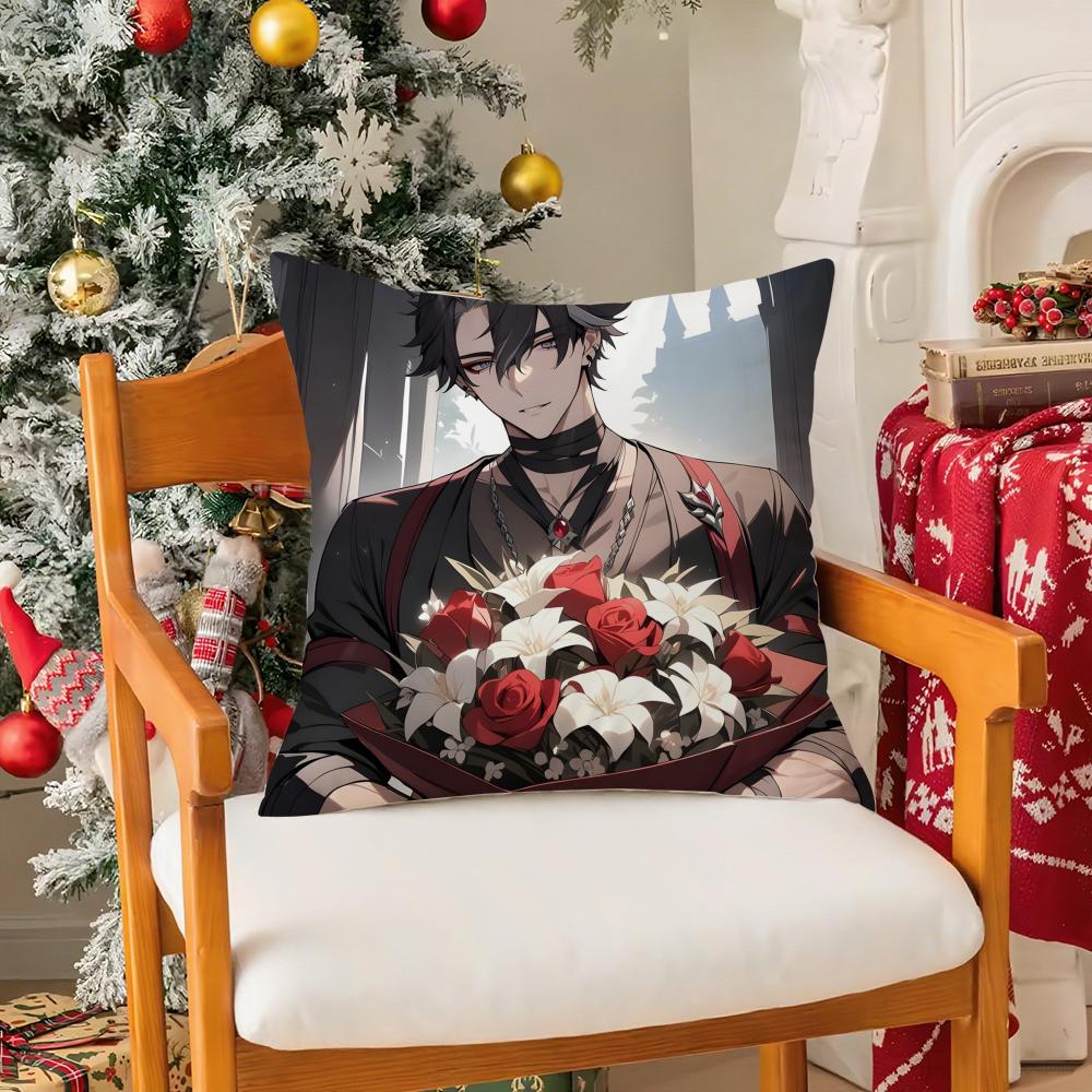 Wriothesley GGenshin Impact Cool Man Pillow Case Silky Short Plush With Invisible Zipper Dustproof Sofa Cushion Cover