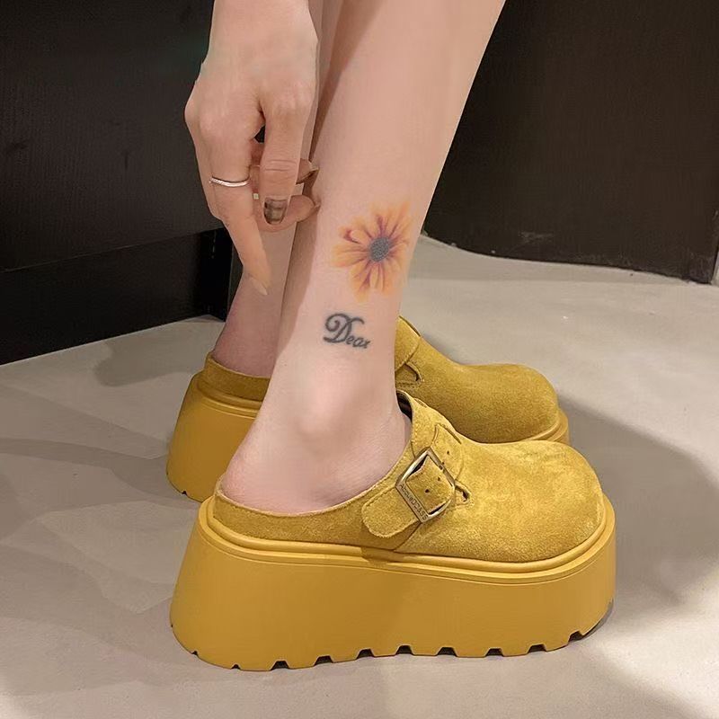 One foot on Lai Ren Baotou half slippers, wearing sandals single shoes 2025 spring and summer new thick-soled heightening Birkenstocks women