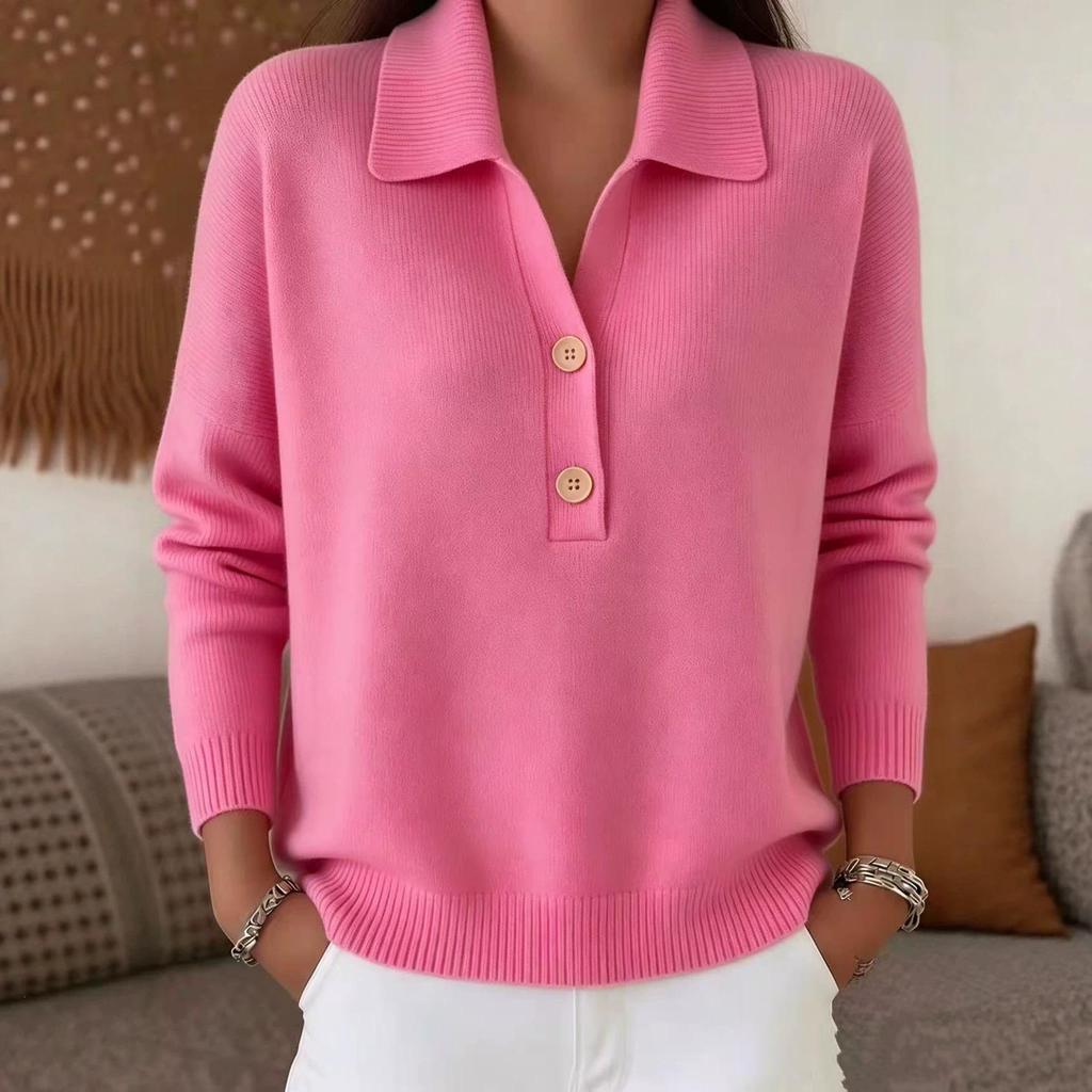 Maglione da donna a maglia con revers Autunno/Inverno 2026 - Bottoni, Vestibilità larga, Stile casual