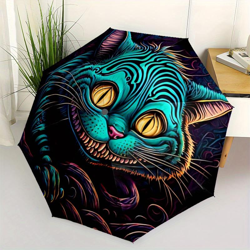 1pc Whimsical Feline Automatic Folding Umbrella, 8-Rib Sturdy Canopy, Portable Travel Umbrella for Outdoor Use,117