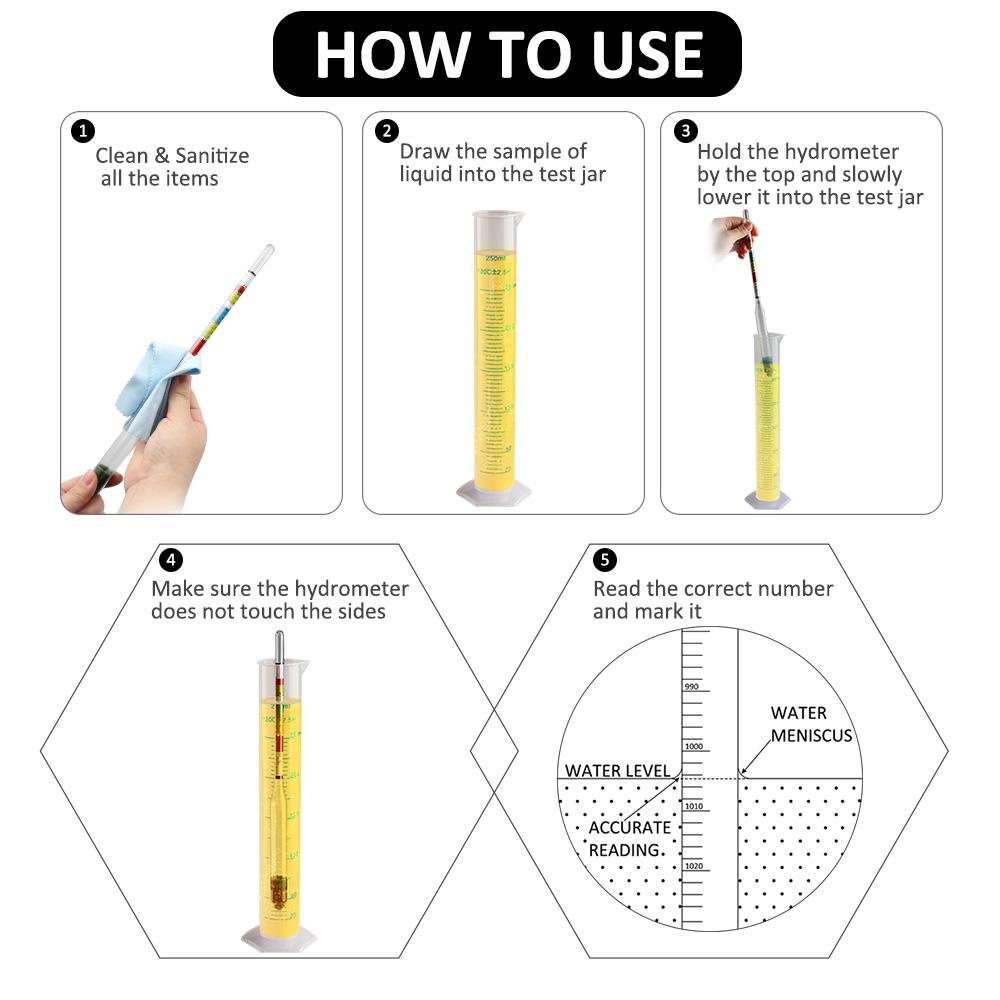 3-Skalen-Hydrometer Herstellung Dreifach-Skalen-Hydrometer & 250ML Messzylinder Testen für Bier und Wein, Heimbrauen