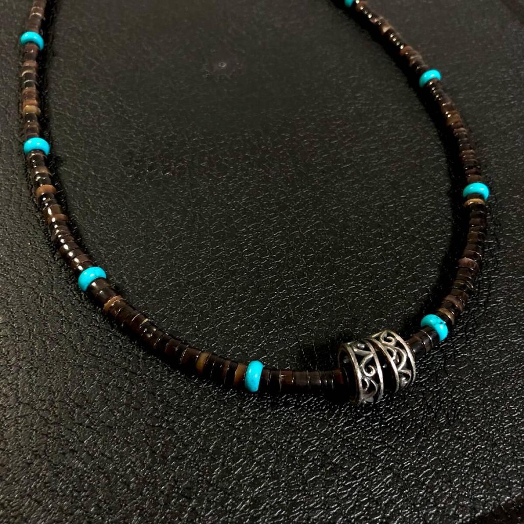 Used Turquoise Turquoise Necklace Indian Jewelry Zuni Navajo Karen Santo Domingo Tribe Caltrop Silver 925 Sterling silver T2