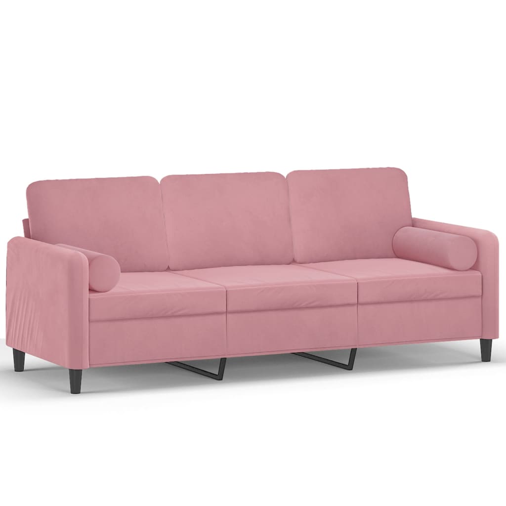 Vidaxl 3-Seater Sofa With Cushions, Pink, 180 Cm, Velvet