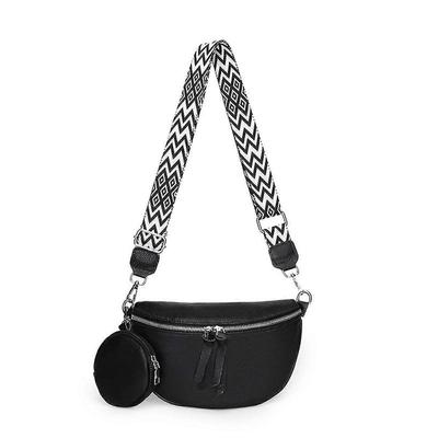 Women's Wide Strap Leather Chest Bag, Women's Black With 2 Interchangeable Wide Hip Straps And Wide Shoulder Straps,100% New-Good