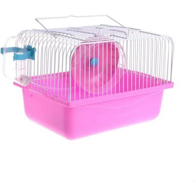 Pet Hamster Cage with Running Wheel Water Bottle Food Portable Carrier House Mice Home Habitat for Going Out, Traveling (Pink)
