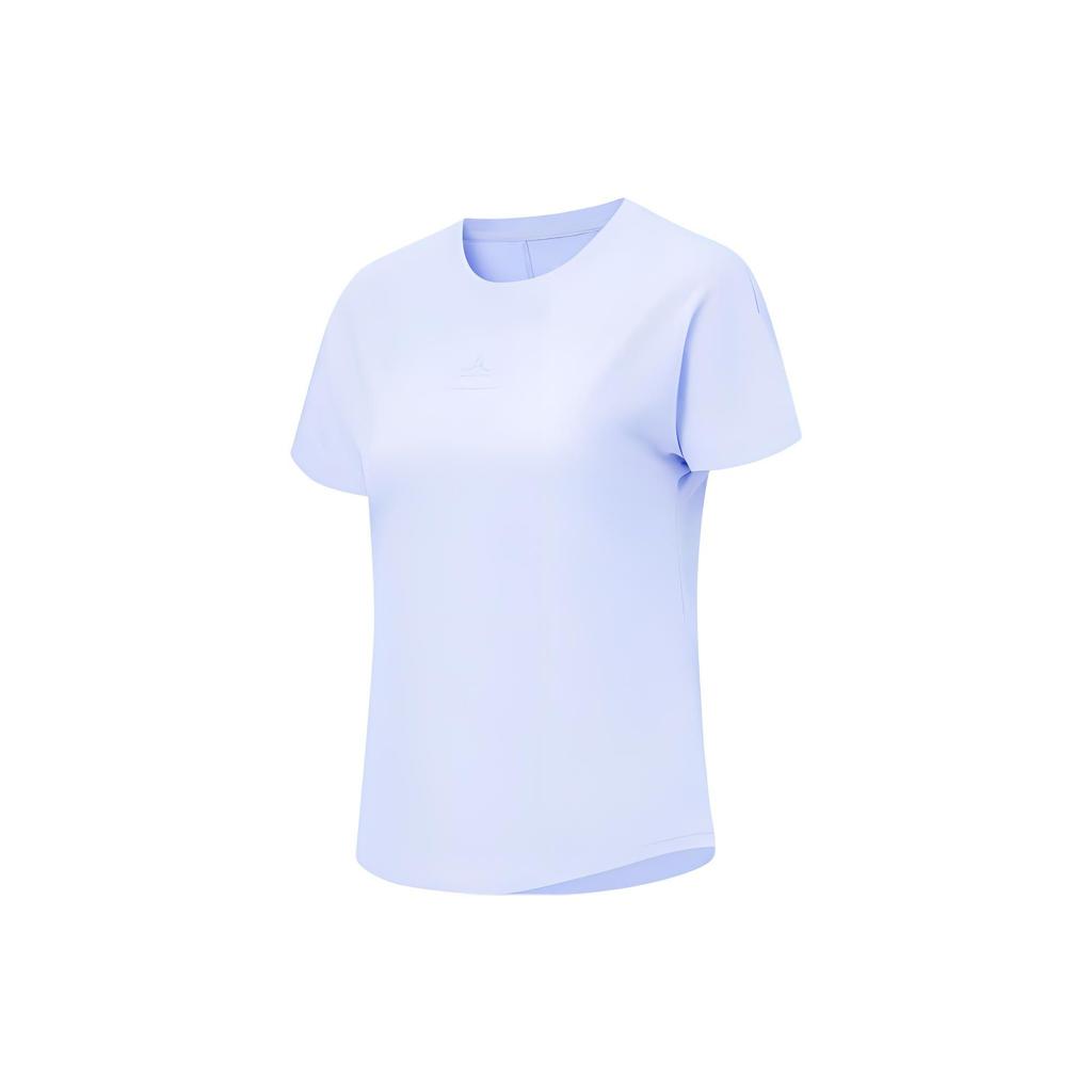 Li Ning Plain Ribbed Round Neck Sports Short Sleeve T-Shirt Women Tops Light-Blue ATST578-3